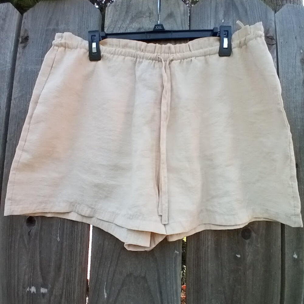 Zara Elastic Waist Shorts Women Size XXL Beige Pullover Pockets Modal Summer